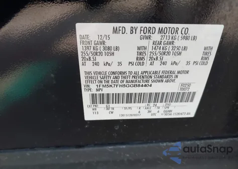 2016 Ford Explorer Limited from USA, damaged, VIN 1FM5K7FH5GGB84404